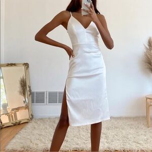 Body-con silk dress with lace back